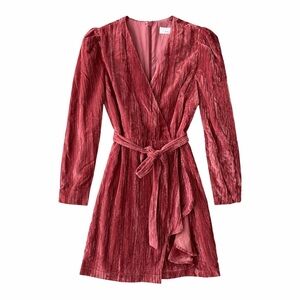 NWT Adelyn Rae | Priscilla Crushed Velvet Dusty Pink Faux Wrap Dress Size Small